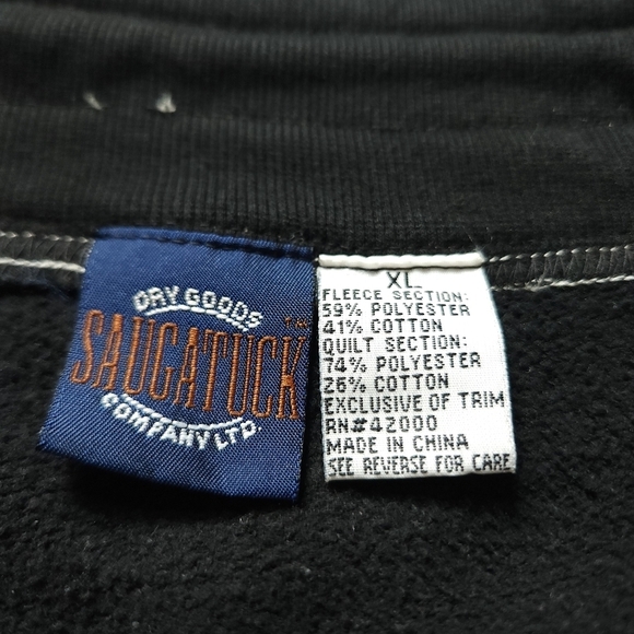 Vintage 90s Saugatuck Dry Goods Black Grey Quilted Pull Over Sweatshirt sz XL - Picture 3 of 5